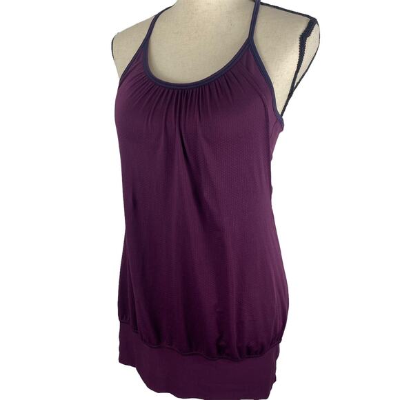 Lululemon No Limits Tank Top Plum Hyper Stripe Athletic Built in Bra Womens - Picture 4 of 12